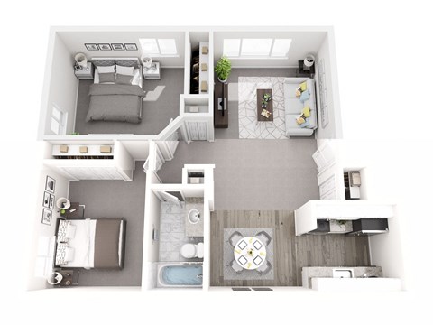 Floor plan for 2 beds, 1 bath, 848 sqft